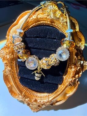 Gold Crystal Bee Charm Bracelet